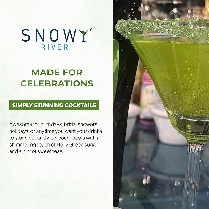 Snowy River Holly Green, Cocktail & Margarita Sugar Rimmer - Vibrant Color Glass Rimming Sugar with Medium Crystal Texture - 8oz