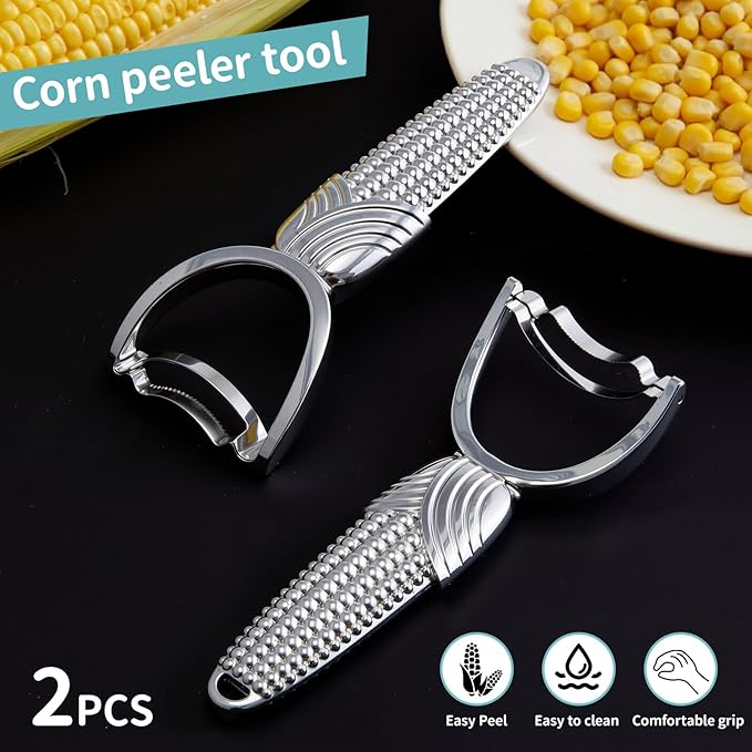 2 Pcs Corn Peeler for Corn on The Cob Stainless Steel Stripper Tool with Aluminum Alloy Handle Kernel Stripper Remover, Comfortable Grip and Light Weight