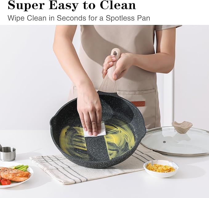 Kordisen Nonstick Frying Pan Skillet with Lid, 9.5 Inch Granite Egg Omelet Pan, Healthy and Non Toxic, Induction Compatible, PFOA Free