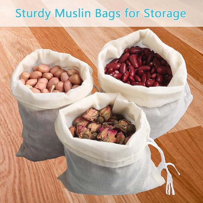 Eketirry Spice Bags, 10pcs Reusable Empty Tea Bags, Muslin Strainer Bags, Soup Bags for Cooking, Natural Cotton Fine Mesh Cheesecloth Bags for Cold Brew Coffee(3 x4" &4 x6")