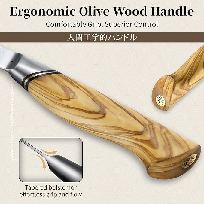 TIVOLI Damascus Chef Knife – Japanese VG-10 Professional Kitchen Knife for Meat and Vegetables with Ergonomic Olive Wood Handle, Gift Box Included, Ideal Gift for Dad & Mom