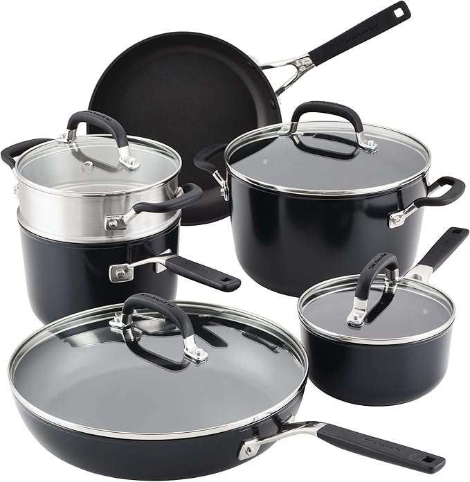 KitchenAid Hard Anodized Nonstick Cookware/Pots and Pans Set, 10 Piece - Matte Black