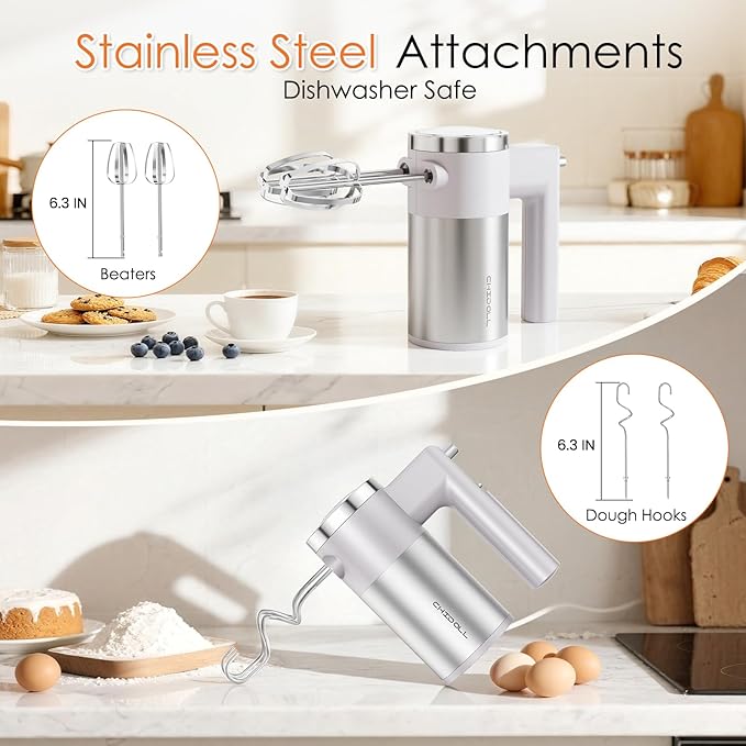 Powerful 600W Hand Mixer, 5-Speed Electric Hand Held Mixer for Baking, Lightweight Stainless Steel Hand Beaters *2 & Dough Hooks*2 with Eject Button, Kitchen Mixer for Cream, Cookies, Dough-Grey