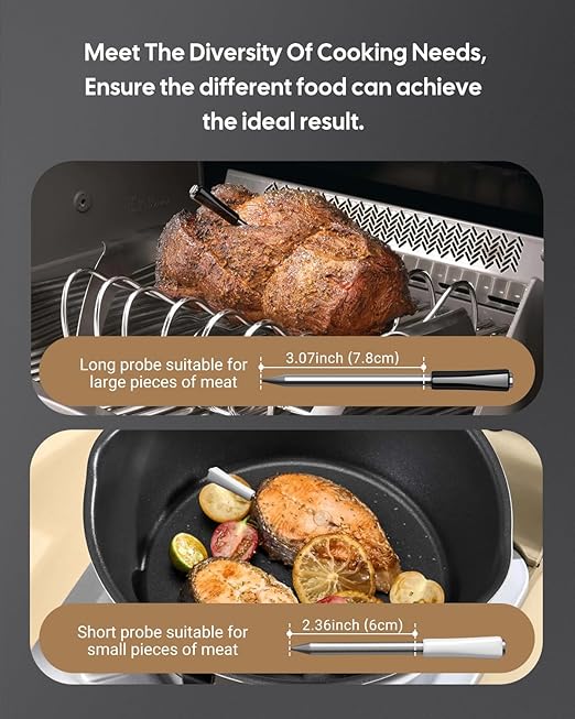 Wireless Meat Thermometer Dual Probes for Smoker, Fitflavor 5G WiFi Meat Thermometer Bluetooth for Grill BBQ, Smart Meat Probe for Food Cook Oven Grilling Rechargeable