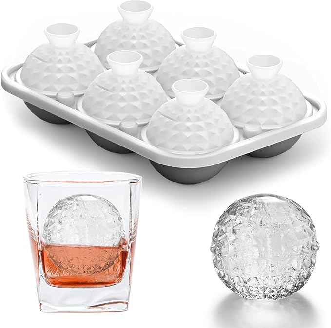 Nax Caki 3D Ball Crystal Ice Cube Tray, Large Ball Silicone Fun Shapes Whiskey Ice Mold with Funnel for Cocktails, Bourbon,Brandy, Whiskey Gifts for Men
