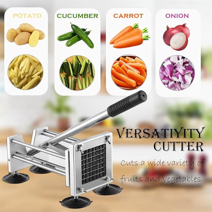French Fry Cutter, Manual Potato Cutter with 1/2-inch and 3/8-inch blades for cutting potatoes and vegetables