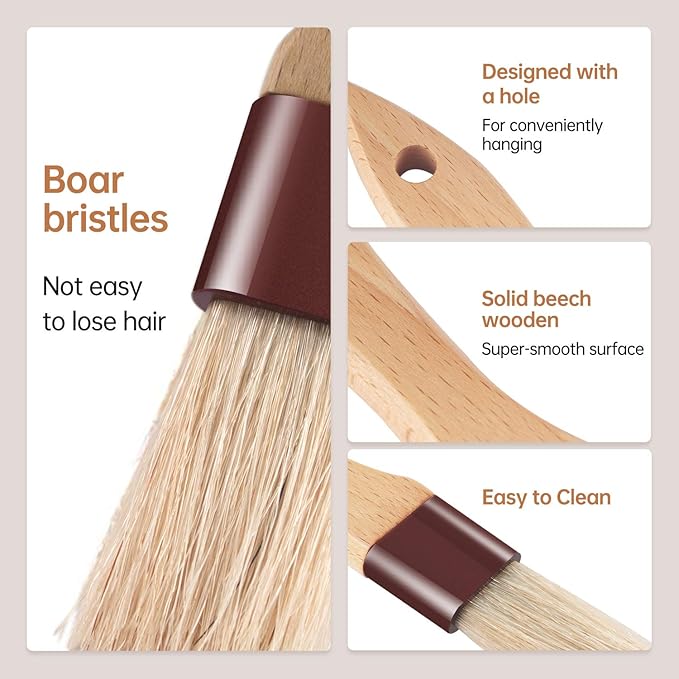 Pastry Brushes for Baking Basting Brush with Boar Bristles and Beech Hardwood Handles Culinary Oil Brush for Barbecue Butter Grill BBQ Sauce Baster Marinade Kitchen Food Cooking Brushes (1/1.5/2/3")
