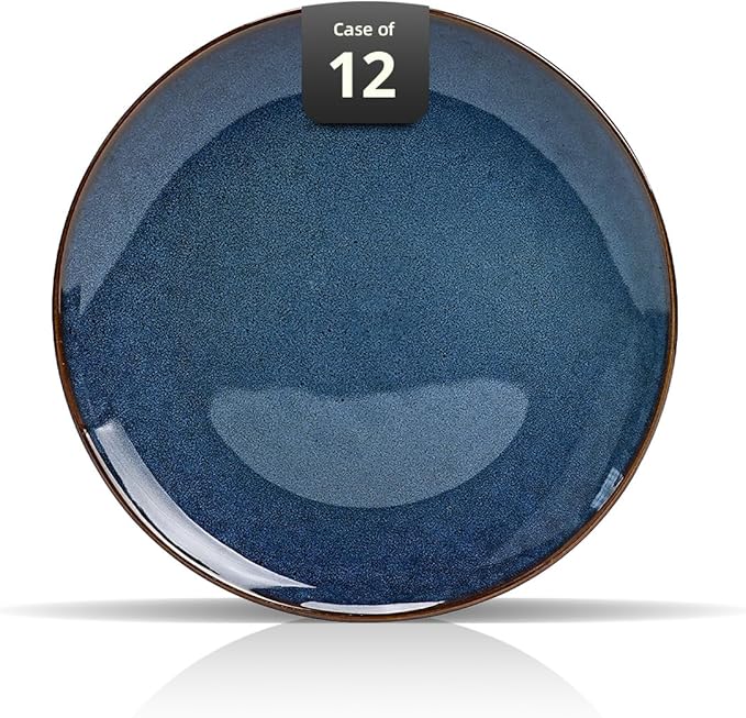 Organic Shape Restaurant Dinner Plates 11.65", Commerical Grade Catering Stoneware Plates in Ir-regular Organic Shape, Chip & Scratch Resistant, Glossy Reactive Glaze Blue, Case of 12
