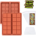 Chocolate Bar Molds Silicone 2-Pack, Large 8.1x7.1 Inch Deep Cavity with 100 Storage Bags & Scraper Tool Kit - Food-Grade BPA-Free for Thick Filled Homemade Candy, Energy Bars, Gifting