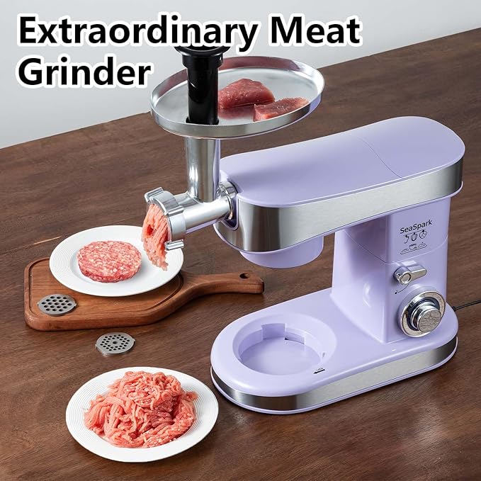 Multifunctional Stand Mixer 6.3Qt 6-Speed Tilt-head, Electric Kitchen Mixer with Stainless Steel Bowl,Meat Grinder, Juice Blender (Purple)