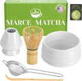 Matcha Whisk Set- Matcha Set includes Matcha Bowl, Sifter, Holder and Scoop- The Perfect Bamboo Whisk for Matcha Tea (White)