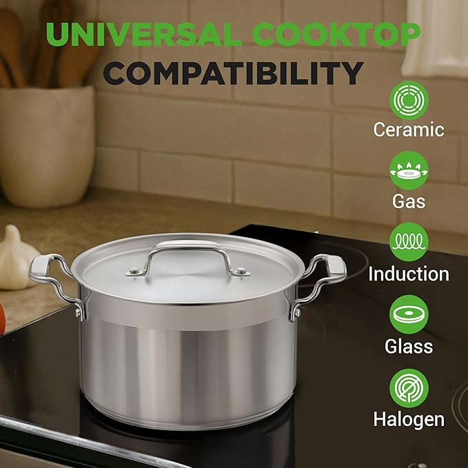 NutriChef 5-Quart Stainless Steel Stockpot with Lid- 18/8 Food Grade Heavy Duty Inox Large Stock Pot for Stew, Soup, Works w/ Induction