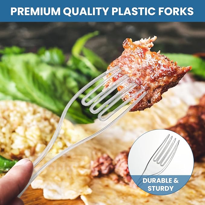 [360 Count] Clear Plastic Utensils 360 Disposable Forks Silverware Bulk Forks Bulk Heat Resistant Heavy Duty Silverware