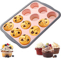 12-Cup Silicone Muffin Pan for Baking - Premium Nonstick Muffin Tin with Metal Reinforced Frame, Easy to Clean Silicone Cupcake Molds, Dishwasher & Oven Safe BPA Free