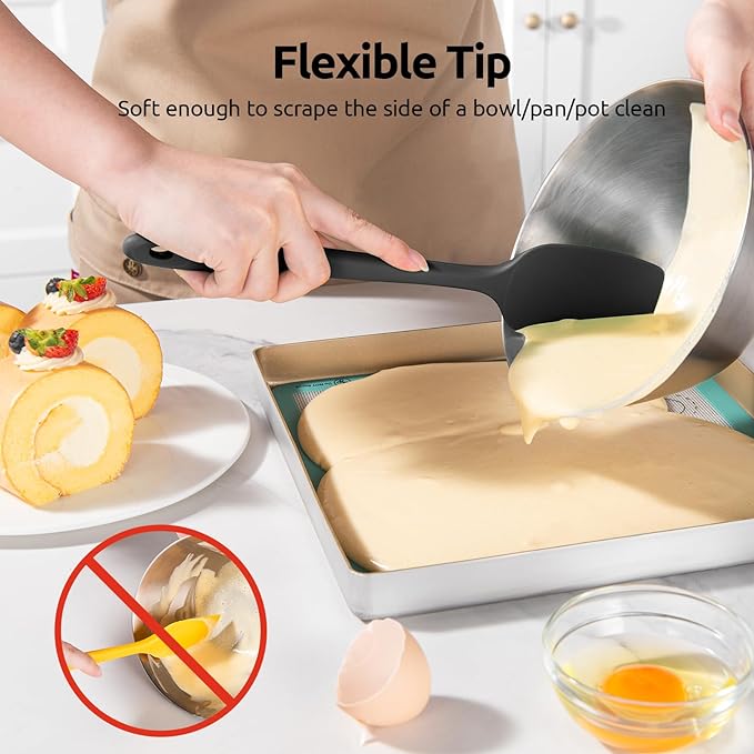 U-Taste Silicone Spoon Spatula Set, 600ºF High Heat Resistant Food Grade Flexible Rubber Scraper, Cooking Mixing Baking Kitchen Utensils Set of 3 (Black)