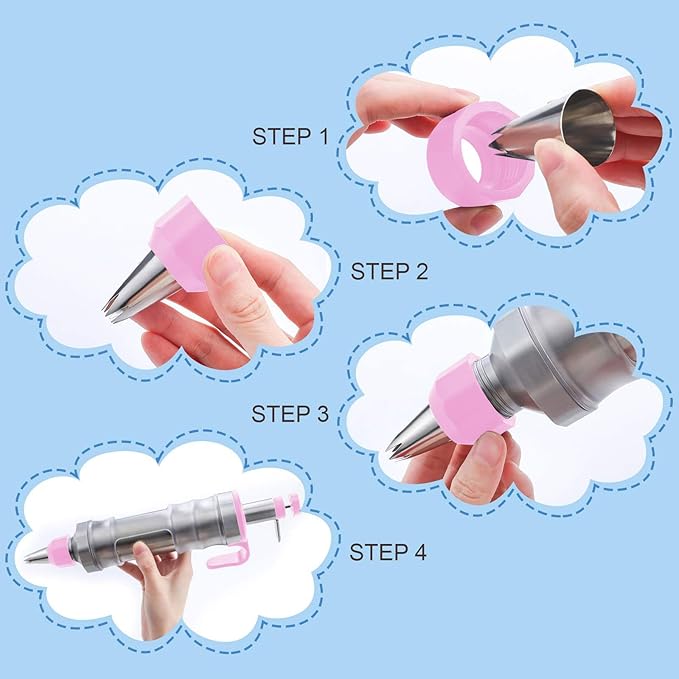 Dessert Decorating Syringe Set, Icing Piping Kit Stainless Steels Cake Decorating Tools 30 Piping Icing Nozzles Cupcake Decorating Kit - Pink