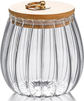 FANTESTICRYAN Glass Coffee Nuts Canister Airtight Storage Jar Petal Decorative Container with Bamboo Lid Metal Handle Easy to Grasp 1600ml, 54 FL OZ (Large Oval)