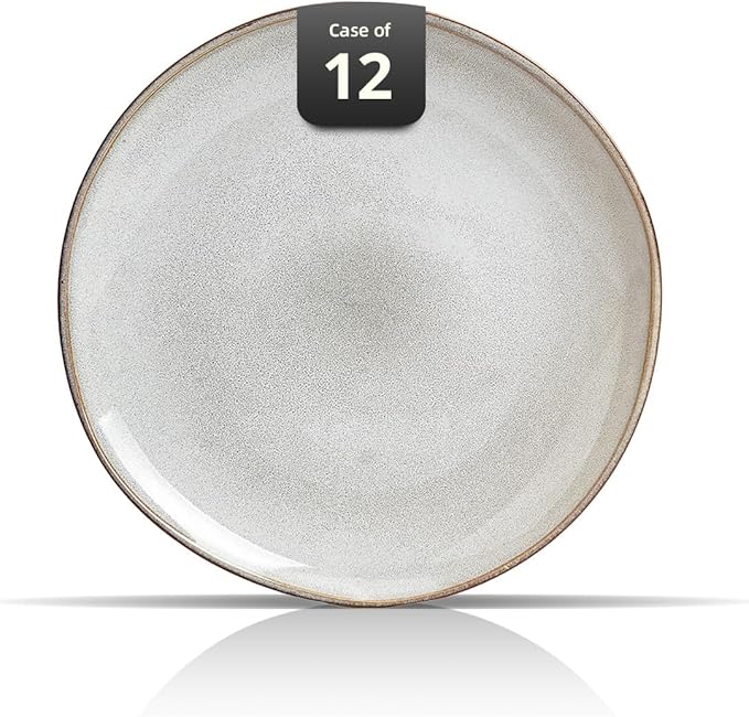 Organic Shape Restaurant Dinner Plates 10.5 ", Commerical Grade Catering Stoneware Plates in Ir-regular Organic Shape, Chip & Scratch Resistant, Glossy Reactive Glaze Grey, Case of 12