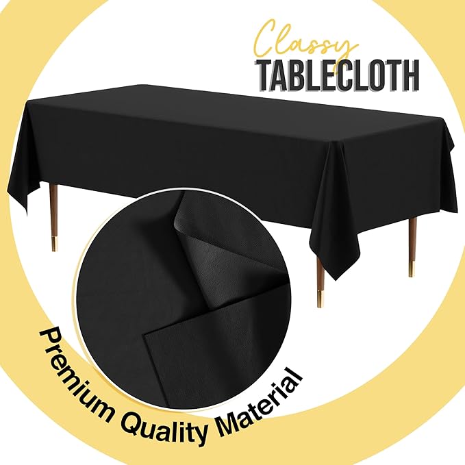 Party Solids 66% Thicker Premium Plastic Table Cloth Rectangle Table Cover 0.5 Mil 6 Pack Black Table Cloth 54 Inch x 108 Inch Disposable Tablecloth Won't Tear Easily Like Cheap Thin Brands
