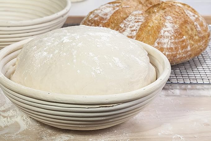 Saint Germain Bakery Premium Round Bread Banneton Basket with Liner - Perfect Brotform Proofing Basket for Making Beautiful Bread (8 inch)