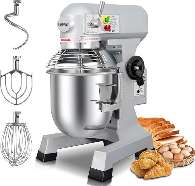 15 QT Bread Mixer, Commercial Industrial Grade Food Stand Mixer with Stainless Steel Bowl and 3 Types of Mixing Tools, Built for Professional Baking: Effortlessly Handles Large Recipes