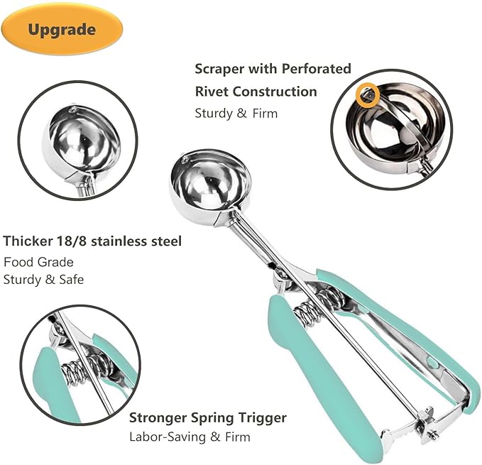 Cookie Scoop, Ice Cream Scoop, 1.5 Tbsp/ 23ml/ 0.7 oz Cookie Scoops for Baking, 18/8 Stainless Steel Cookie Scooper for Baking, Cookie Dough Scoop, Ice Cream Scooper with Trigger Release (Mint)