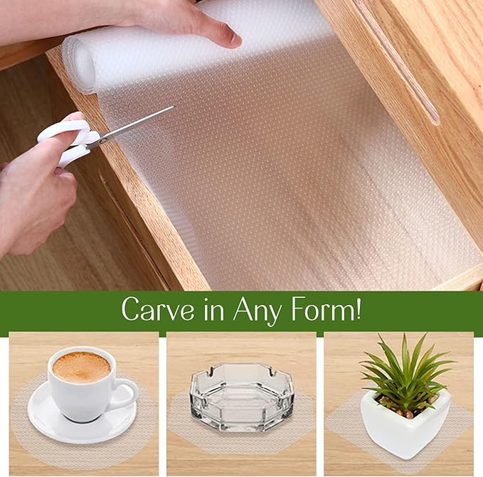 EVALAND 12" x 33 FT Non-Slip Shelf Liner, Non-Adhesive, BPA-Free, Waterproof Pantry Liner for Shelves, Easy to Cut, Oil-Proof Shelf Liners for Kitchen, Cabinets, Drawers, Refrigerator, Clear