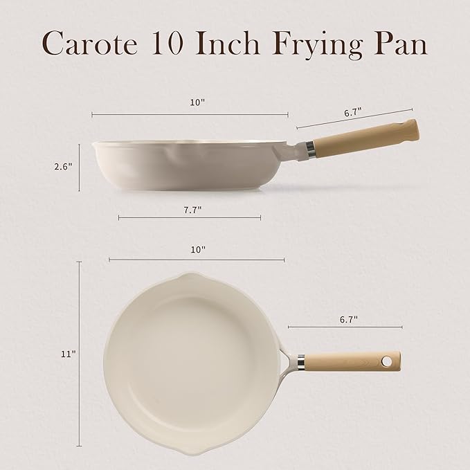 CAROTE 10" Ceramic Frying Pan Skillet, Non Stick Skillet Chef's Pan, Healthy & PFOA/PFAS Free, Induction-Compatible, Taupe