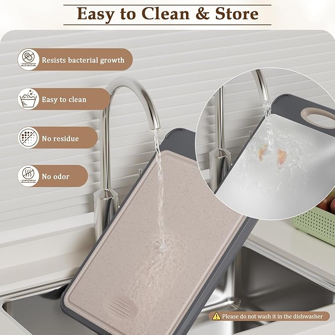 GUANCI Cutting Board for Kitchen, Stainless Steel Cutting Board Double Sided for Chopping Meat/Vegetables, Stainless Steel/Wheat Straw PP, Kitchen Gifts Easy to Clean Large 16”×11”