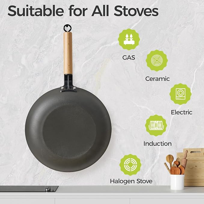 YUTANN 8" Pre-Seasoned Cast Iron Skillet, Lightweight Non-Stick Frying Pan with Detachable Wooden Handle, PFAS/PFOA Free, Dishwasher & Oven Safe (500°F)