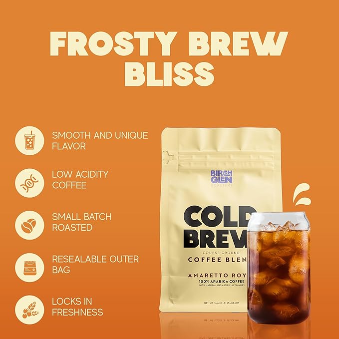 Birch Glen Roasters Cold Brew Coffee | Flavored Coarse Ground Coffee | Artisanal Roasting | 100% Arabica |1 LB | Frech XO Cognac