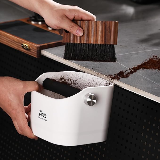 Espresso Knock Box - Bincoo Espresso Machine Knock Box/Espresso Grounds Knock Box, Barista Style Coffee Knock Box for Grounds with Removable Shock-Absorbent Knock Bar and Anti-Slip Base. (Grey)
