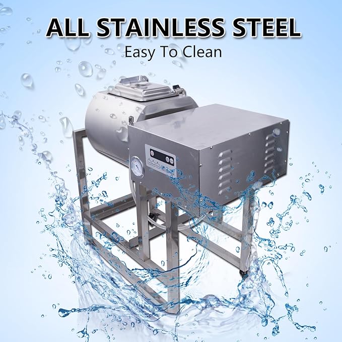 Hakka Commercial Meat Tumbler 90lb/45 liters - Vacuum Curing Machine for Jerky, Sausage, Bacon & More - Stainless Steel Food-Grade Tumbling Marinator w/Bidirectional Rotation & Speed Control