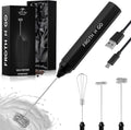 Zulay Froth N Go Milk Frother Rechargeable - 3-in-1 Frother Wand With Case & USB-C Charger - Comes With 3 Whisk Attachments for Latte, Cappuccino, Matcha, Protein Shakes - Black