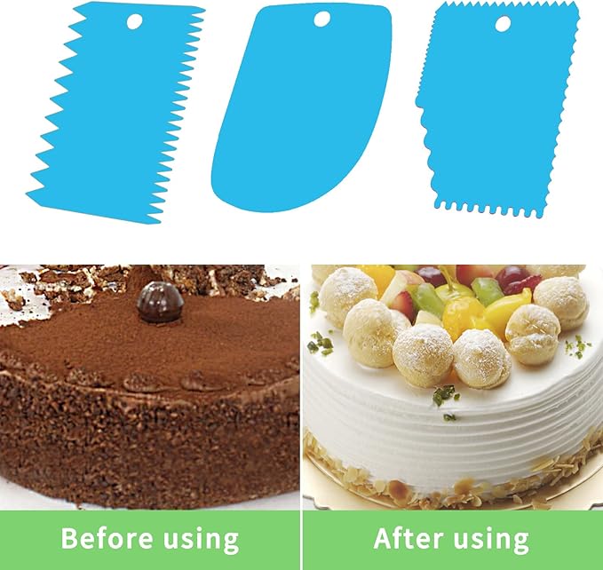 Cake Scraper, Cake Smoother Scraper Set, Dough Scraper Icing Scraper Polisher Tool, Cake Decorating Comb, Icing Smoother Plastic Sawtooth Cake Icing Kitchen Baking Cake Edge (Blue)