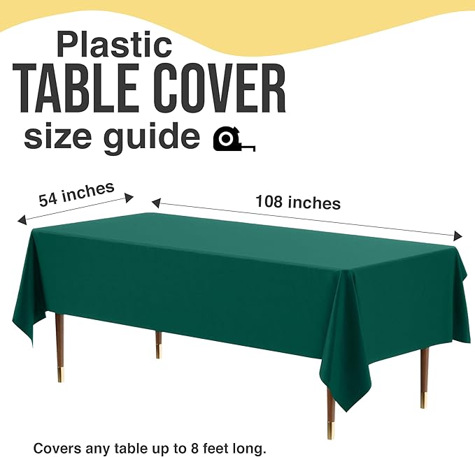 Exquisite 66% Thicker Premium Plastic Table Cloth Rectangle Table Cover 0.5 Mil 12 Pack Dark Green Table Cloth 54 Inch x 108 Inch Disposable Tablecloth Won't Tear Easily Like Cheap Thin Brands