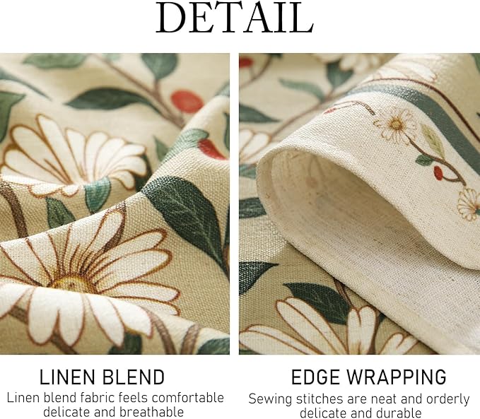 ISAENNE Designer Green Linen Extra Long Tablecloth Rectangle,Floral French Country Indoor Table Cloth,Stain Resistant Home Decor Tablecloths for Dining Kitchen Thanksgiving Party,67"*118"-Brune