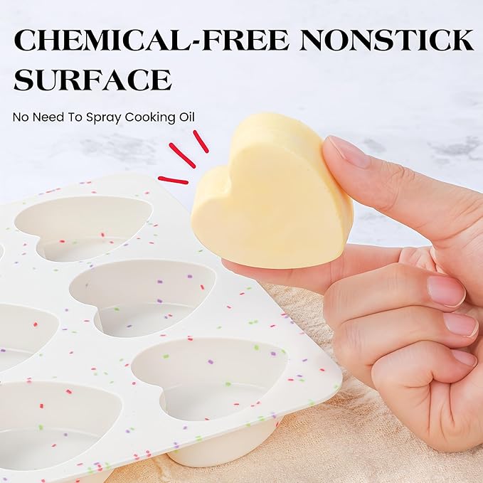 2 Inch Small Heart Shaped Silicone Molds for Chocolate, Candy, Cake, Soap (Set of 2, Cream)