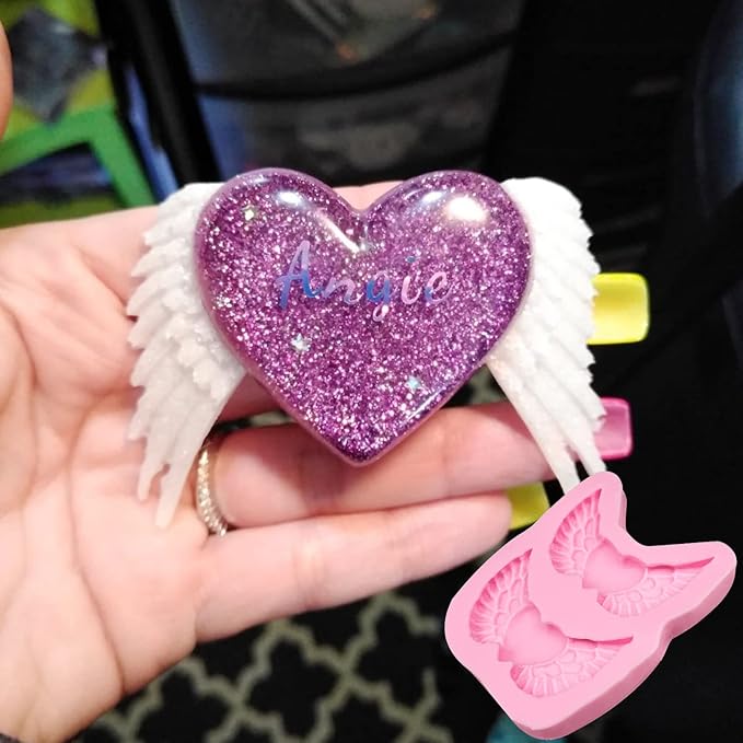 Valentine's Day Heart Fondant Molds, Heart Wings Cake Decorating Silicone Molds for Cupcake Toppers, Cookies, Candy Chocolate Molds, Marzipan, Sugar Craft, Flower Paste, Dough, Gum, Clay, resin