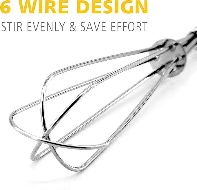 Anaeat Small Wire Whisk Set of 2, Portable Stainless Steel Kitchen Tiny Whisk & Egg Beater with Thick Wire - Sturdy Mini Mixing Balloon for Cooking, Blending, Whiping, Beating and Stirring (6" + 8")