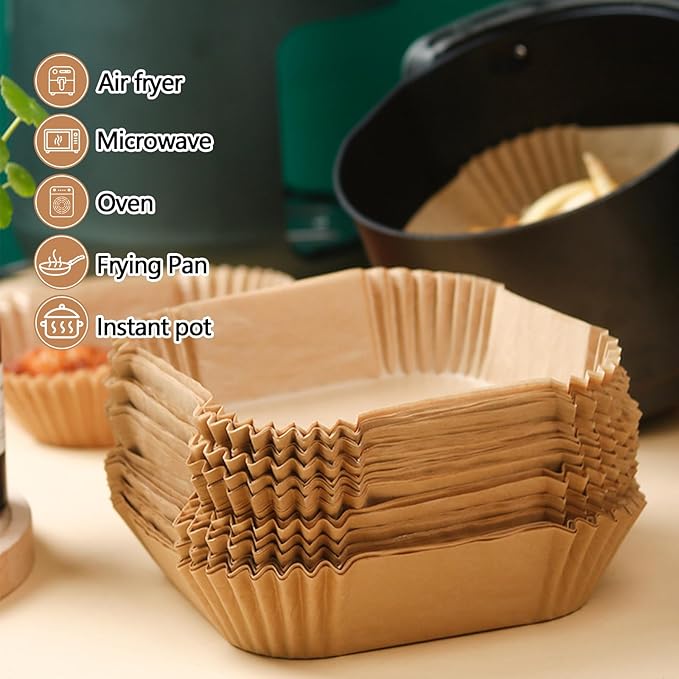 7.5 Inch Air Fryer Liner Disposable, 300Pcs Air Fryer Paper Liners, Oil-Proof & High-Temperature Resistant Parchment Baking Paper for Air Fryer, Microwave and Oven（Bottom Is 6.3 Inch）