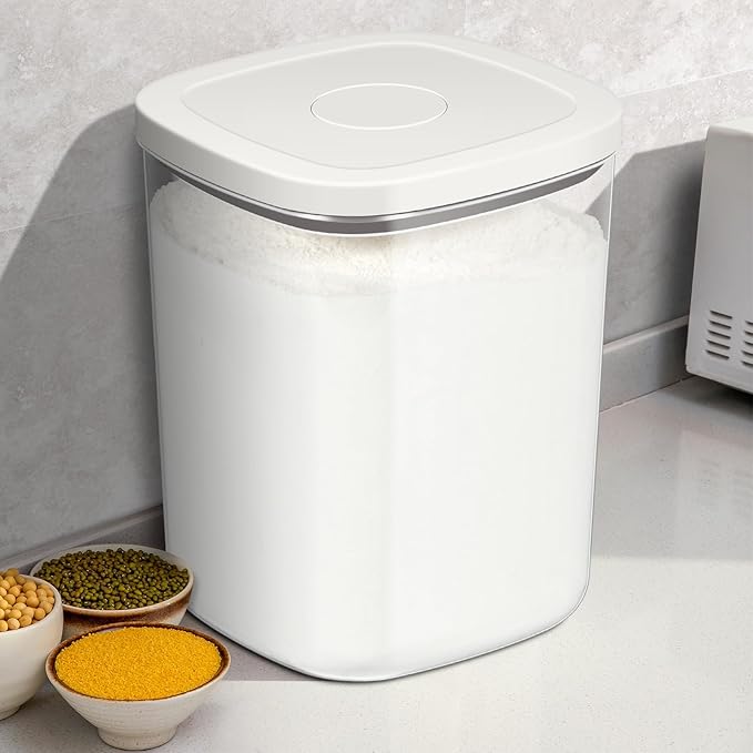 Airtight Rice Container 20 Lbs, Clear PET Plastic Food Storage Container Bin For Flour Sugar, Dry Food Holder with Easy Locking Lid for Kitchen Pantry Organization and Storage