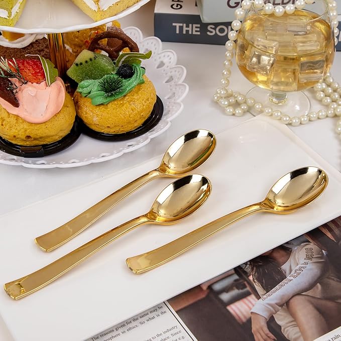 Liacere 360Pcs Plastic Spoons - 6.7 inch Heavy Duty Plastic Spoons-Heavyweight Gold Disposable Spoons-Gold Silverware for Halloween &Chrismas And Daily Using&Thanksgiving