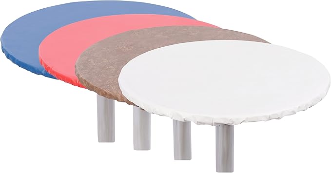 Yourtablecloth Heavy Duty Vinyl Round Fitted Tablecloth (Table Cover) with Flannel Backing Vibrant Colors Elasticized Tablecloth Great for Indoor and Outdoor Dining and Playing Cards 54” Black