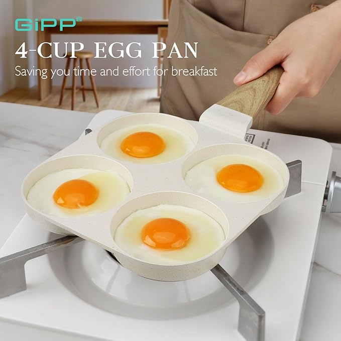 GiPP Nonstick Egg Frying Pan, 4-Cup Granite Non Stick Omelette Pan Skillet for Breakfast, Pancake Pan with Heat-Resistant Handle, Compatible with All Stovetops, Easy to Clean, PFOA Free, White