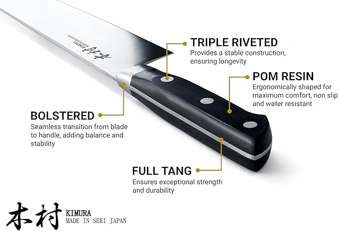 Kimura Chef Knife, [Made in Japan], 8 inch Professional Kitchen Knife, Ultra Sharp High Carbon Molybdenum Stainless Steel Gyuto Knife, Chefs Knife with Ergonomic Handle - Japanese Chef's Knife