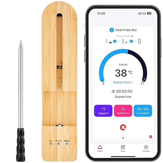 Wireless Smart Meat Thermometer with Bluetooth | Long Range | Measures Internal & Ambient Temp | for BBQ, Oven, Grill, Kitchen, Smoker, Rotisserie (DEEP Black)