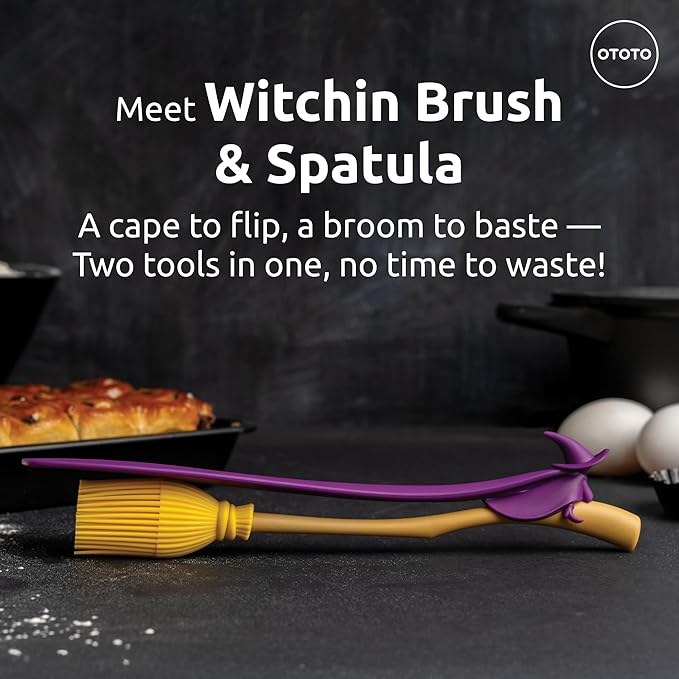 NEW - OTOTO Witchin Pastry Brush and Baking Spatulas - Silicone Heat Resistant and Basting Brush, Cooking and Baking Spatula, Spooky Witchy Gifts, Gothic Kitchen Halloween Gifts, Cute Accessories