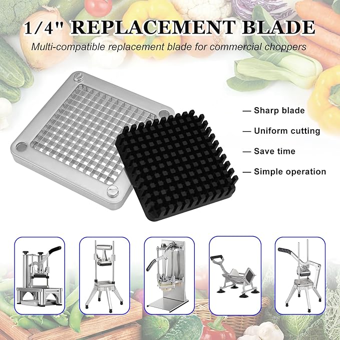 2 PCS Replacement Chopper 1/4" Blade, Commercial Vegetable Chopper Dicer, French Fry Cutter Stainless Steel Blade for Fruit Cutting Machine Tomato Onion Pusher Block