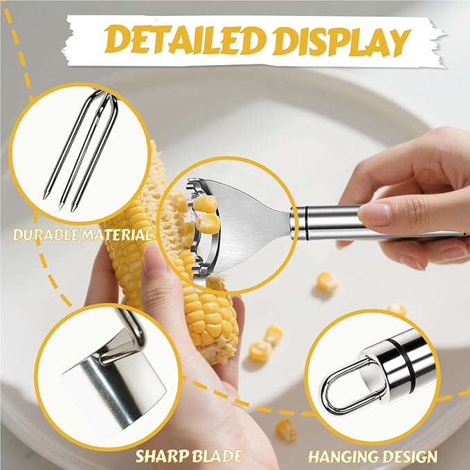 Corn Peeler Stainless Steel Corn Stripper Tool Set, 3 Pieces Peel Corn Cob Separator Quick for Kitchen Dining Enthusiasts Gadget
